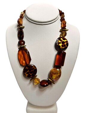 Chunky Brown Lucite Necklace With Brass Tone Lobster Clasp (6304)